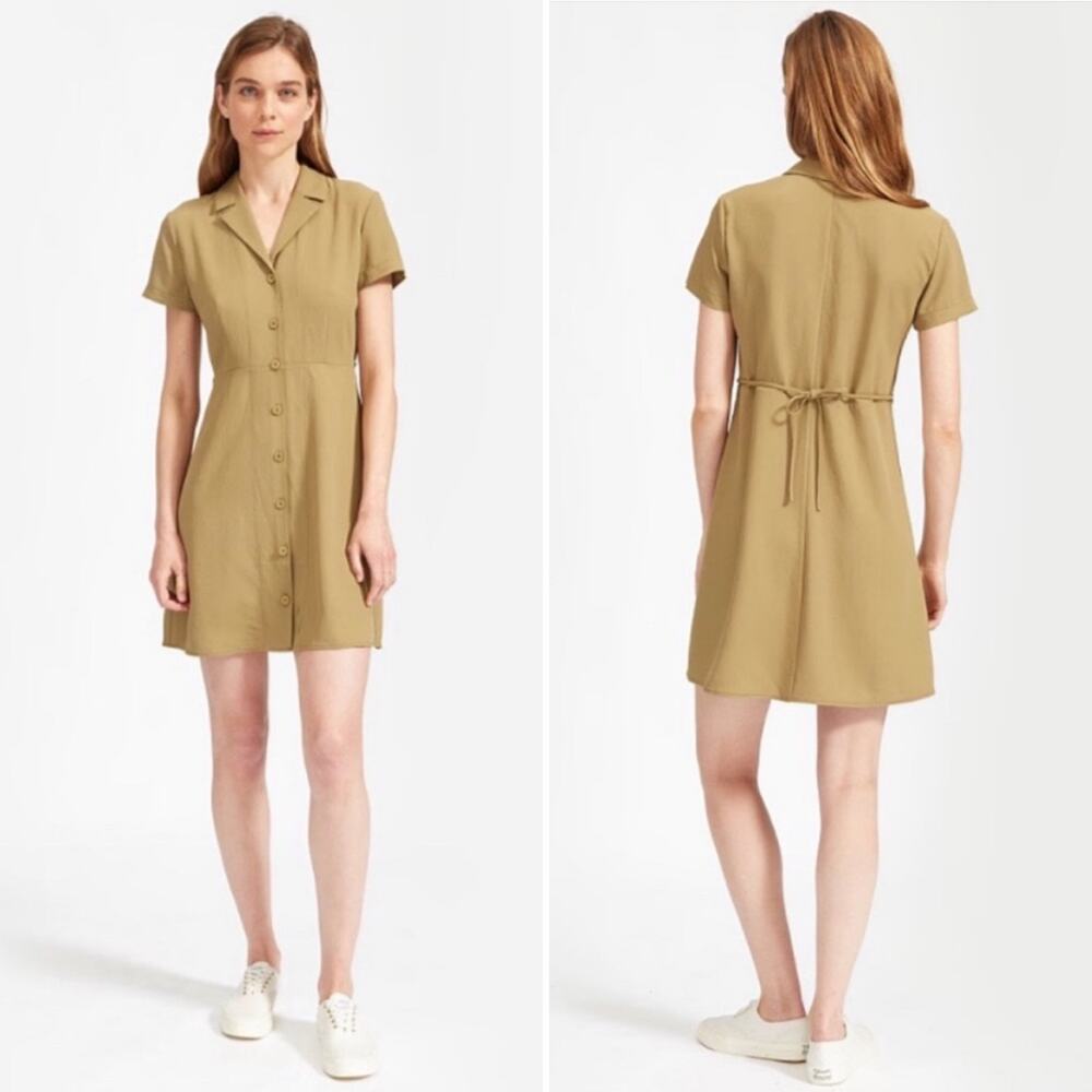 Everlane The Japanese GoWeave Notch Short Sleeve Shirt Dress Olive Green Size 2